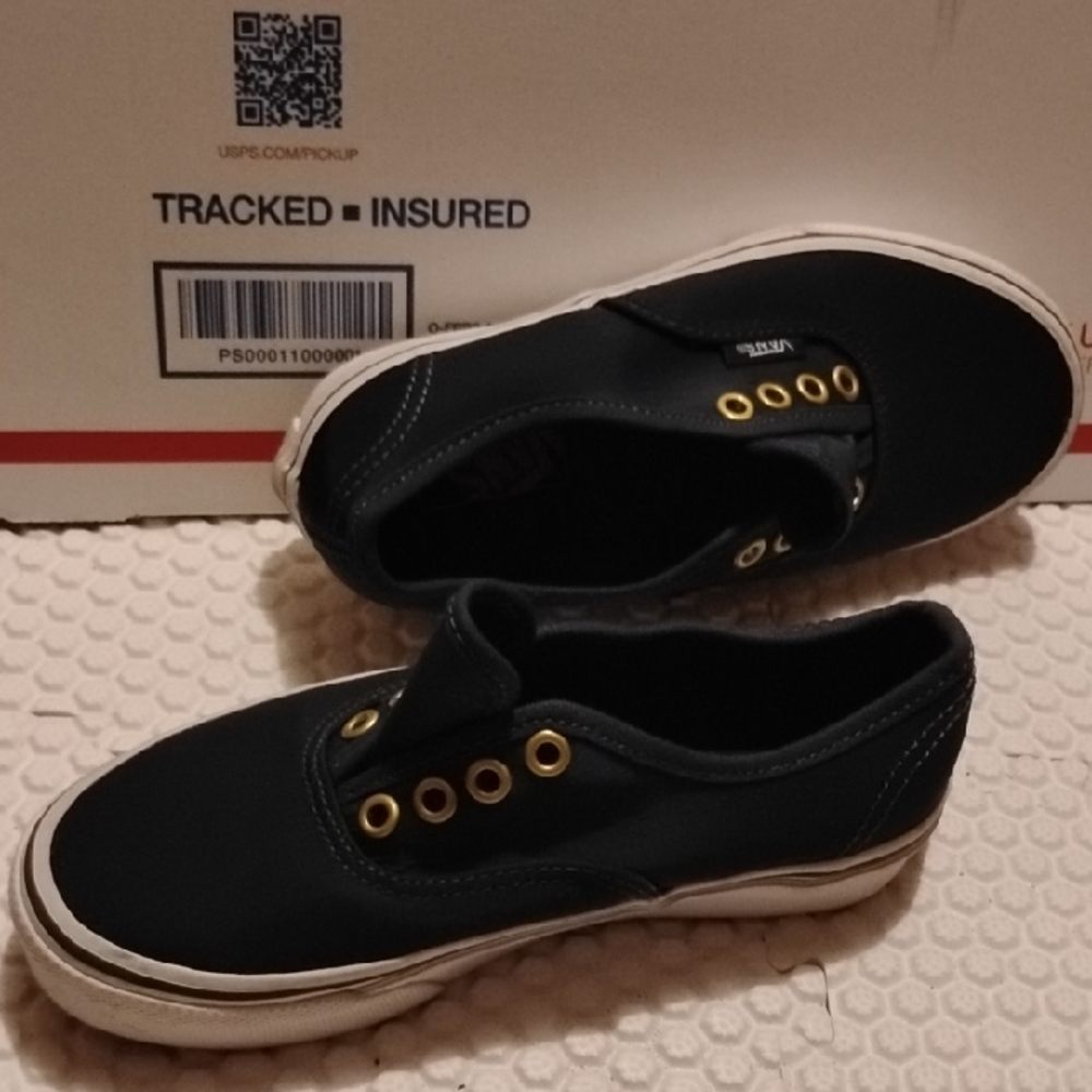 Vans Navy Blue Slip-On Shoes with Gold Accents.Nwots